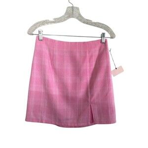 Super Down Mini Skirt Women's Size Small Pink Plaid Zip Closure